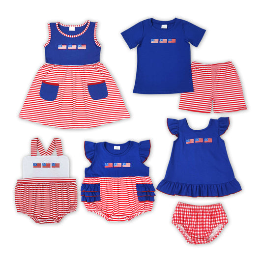 July 4th USA Patriotic Embroidery Flag Summer Clothes Set