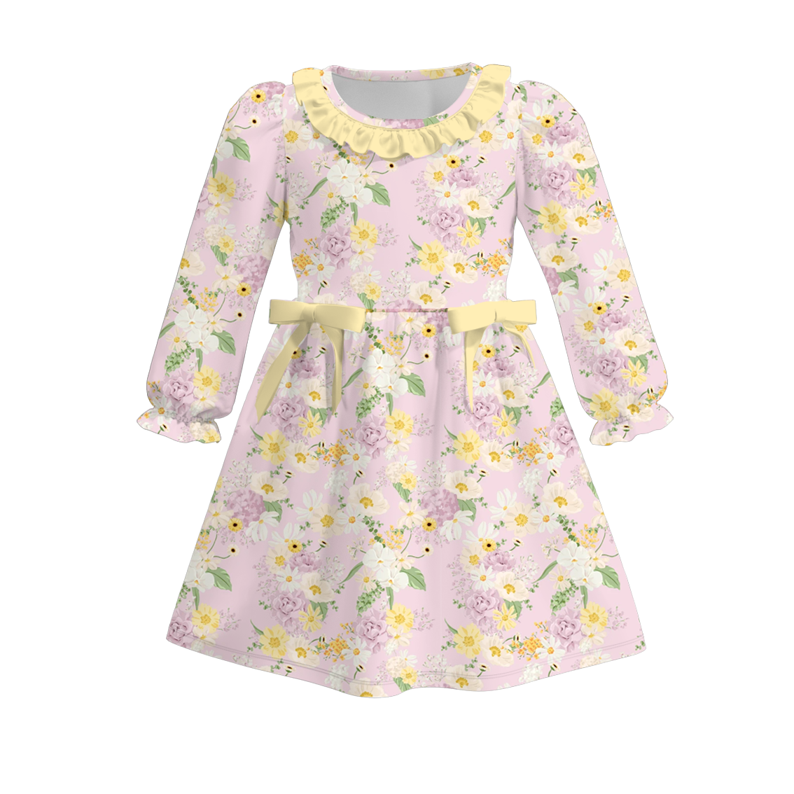Baby Girls  Yellow Flower Long Sleeve Dress Preorder 3 MOQ