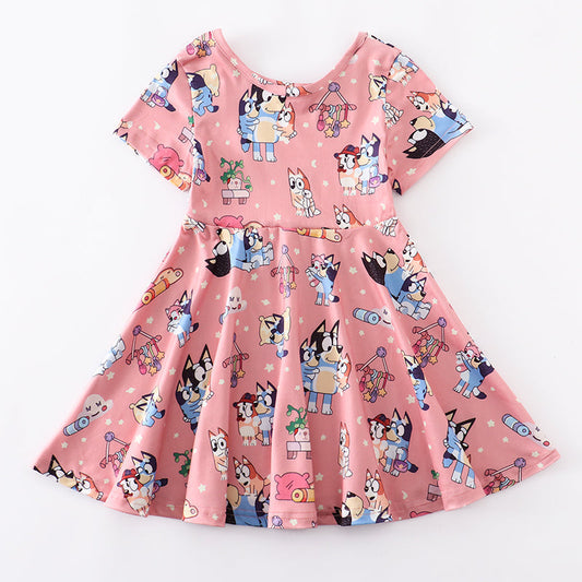 Baby Girls Cartoon Blue Dog Dress Preorder 3 MOQ