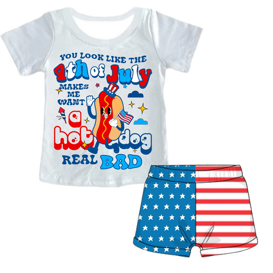 (5MOQ) Baby Boys Summer 4th of July Hot Dog Shorts Outfit Pre-order