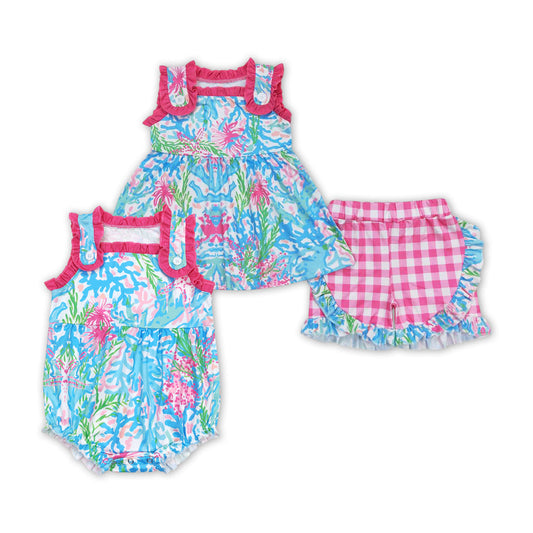 Summer Baby Girls Sibling Colorful Coral Outfit and Romper