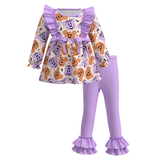 Baby Girls Halloween  Cartoon Mouse Pumpkin  Long Sleeve Pants Set Preorder 3 MOQ