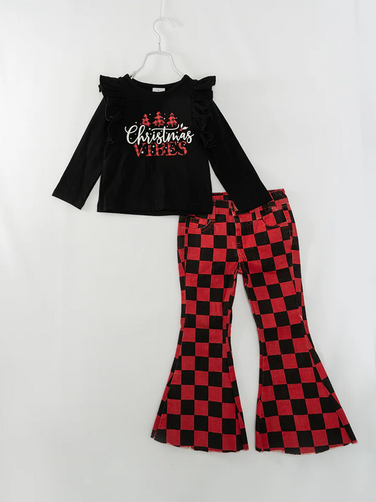 Baby Girls  Christmas  Vibes Ruffle Pants Set Preorder 3 MOQ